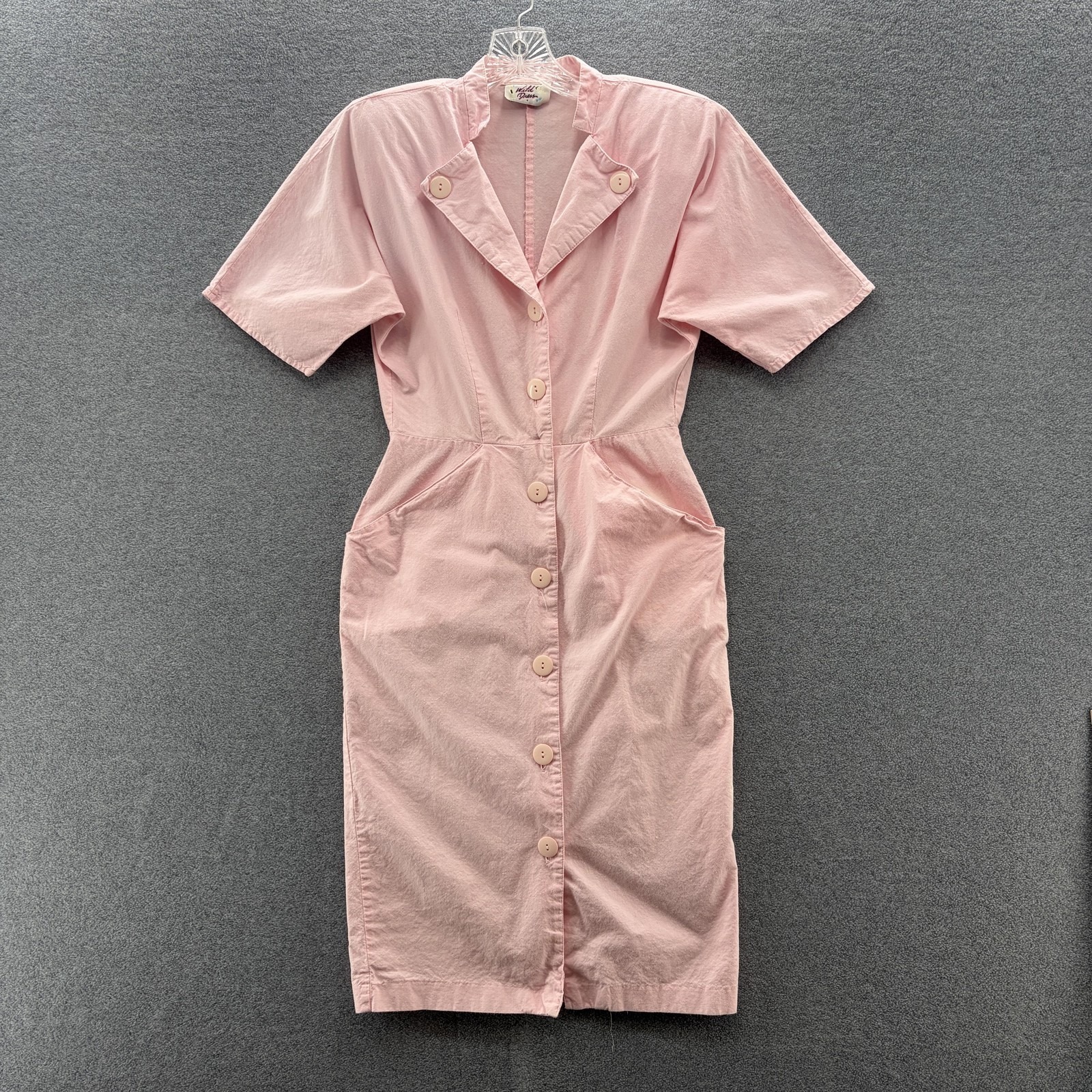 Vtg 80s Wild Dress Juniors 9 Pink Cotton Pockets Midi Pretty In Pink Usa